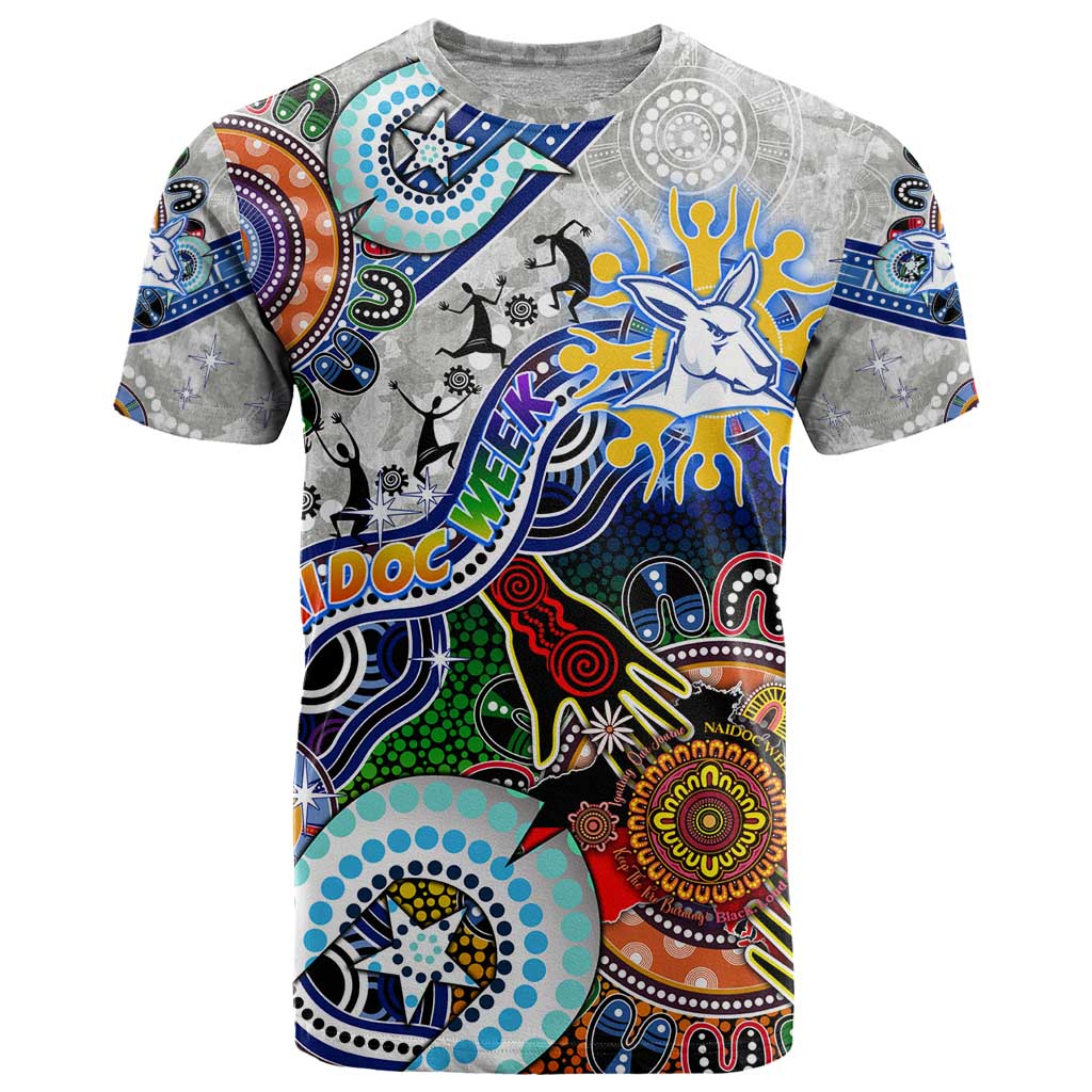 Custom NAIDOC Week 2024 North Melbourne Kangaroos T Shirt Australia Aboriginal Dot Painting - Vibe Hoodie Shop