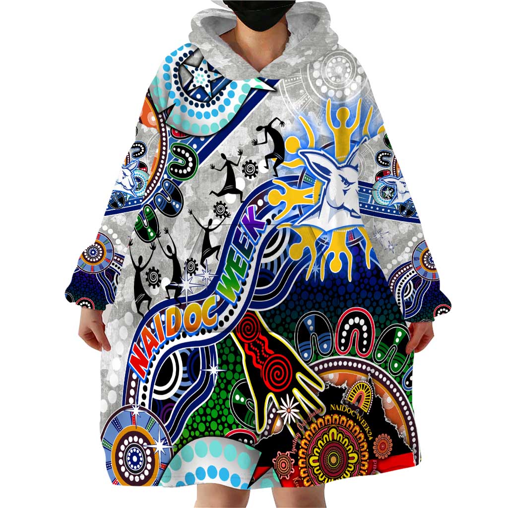 Custom NAIDOC Week 2024 North Melbourne Kangaroos Wearable Blanket Hoodie Australia Aboriginal Dot Painting - Vibe Hoodie Shop