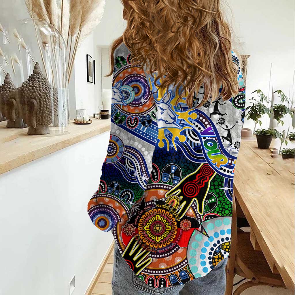 Custom NAIDOC Week 2024 North Melbourne Kangaroos Women Casual Shirt Australia Aboriginal Dot Painting - Vibe Hoodie Shop