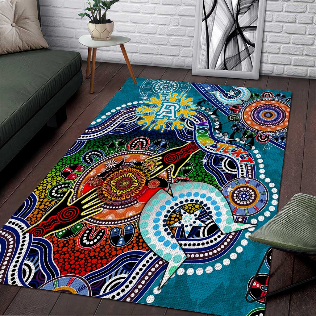 Custom NAIDOC Week 2024 Port Adelaide Power Area Rug Australia Aboriginal Dot Painting - Vibe Hoodie Shop