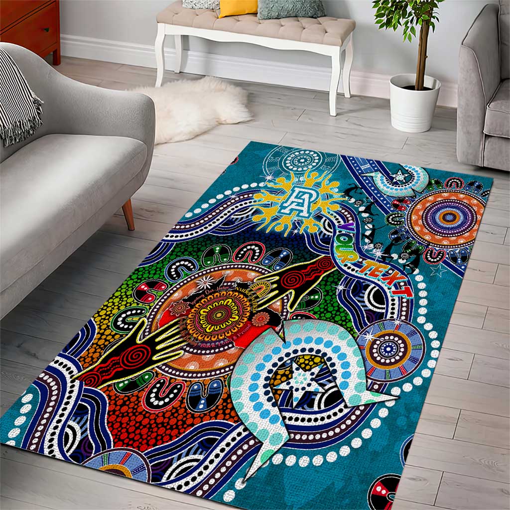 Custom NAIDOC Week 2024 Port Adelaide Power Area Rug Australia Aboriginal Dot Painting - Vibe Hoodie Shop