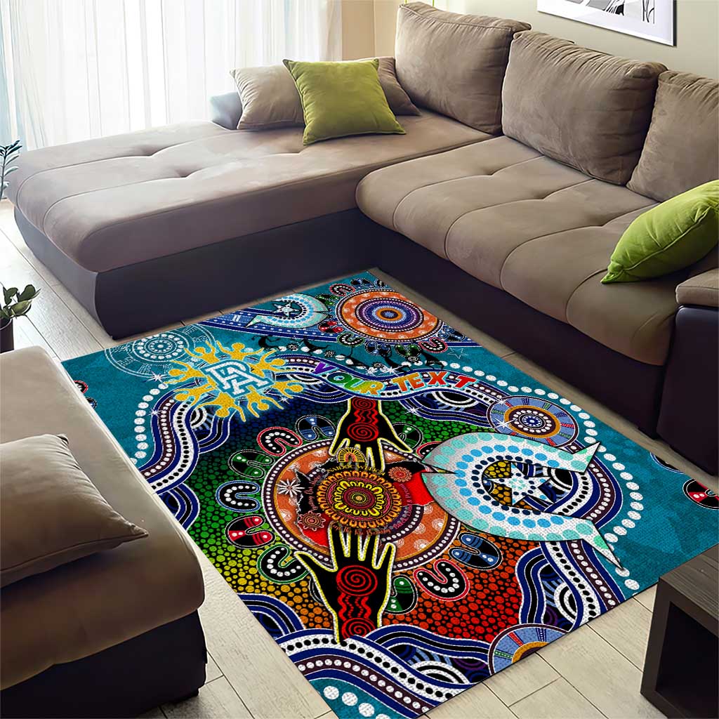 Custom NAIDOC Week 2024 Port Adelaide Power Area Rug Australia Aboriginal Dot Painting - Vibe Hoodie Shop