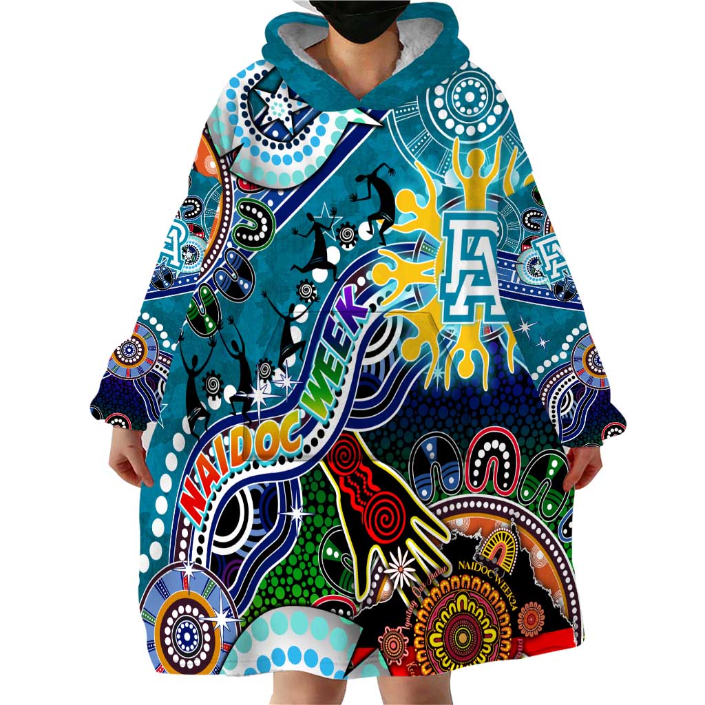 Custom NAIDOC Week 2024 Port Adelaide Power Wearable Blanket Hoodie Australia Aboriginal Dot Painting - Vibe Hoodie Shop