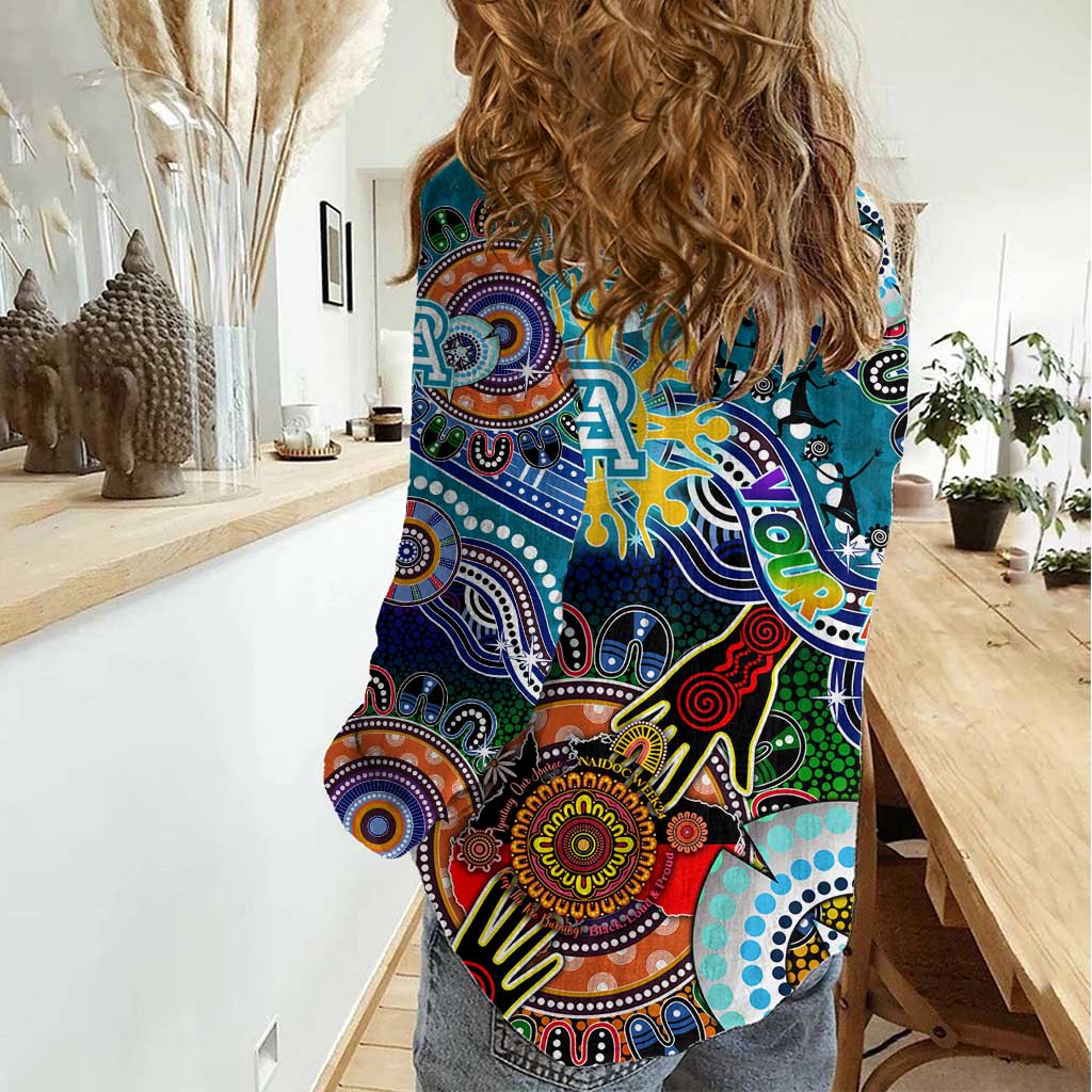 Custom NAIDOC Week 2024 Port Adelaide Power Women Casual Shirt Australia Aboriginal Dot Painting - Vibe Hoodie Shop