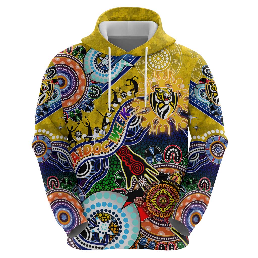 Custom NAIDOC Week 2024 Richmond Tiger Hoodie Australia Aboriginal Dot Painting - Vibe Hoodie Shop