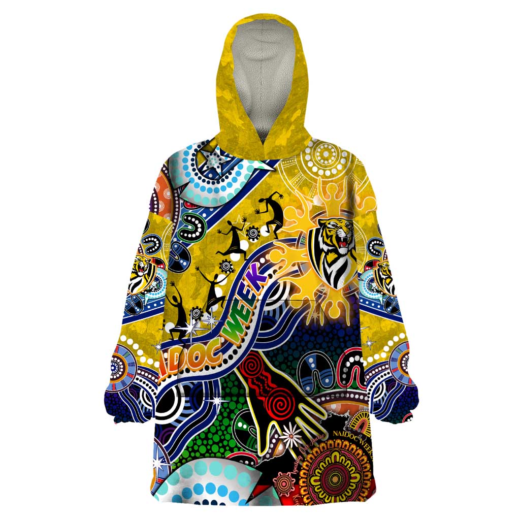 Custom NAIDOC Week 2024 Richmond Tiger Wearable Blanket Hoodie Australia Aboriginal Dot Painting - Vibe Hoodie Shop