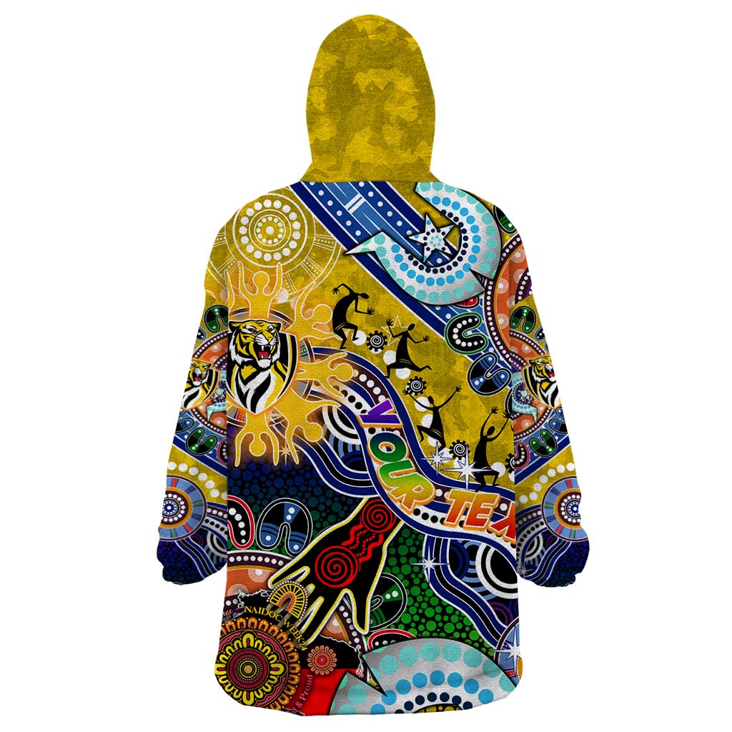 Custom NAIDOC Week 2024 Richmond Tiger Wearable Blanket Hoodie Australia Aboriginal Dot Painting - Vibe Hoodie Shop