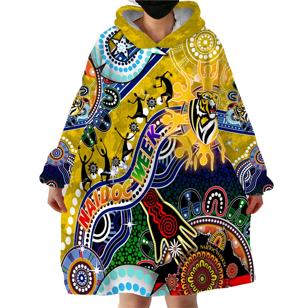 Custom NAIDOC Week 2024 Richmond Tiger Wearable Blanket Hoodie Australia Aboriginal Dot Painting - Vibe Hoodie Shop