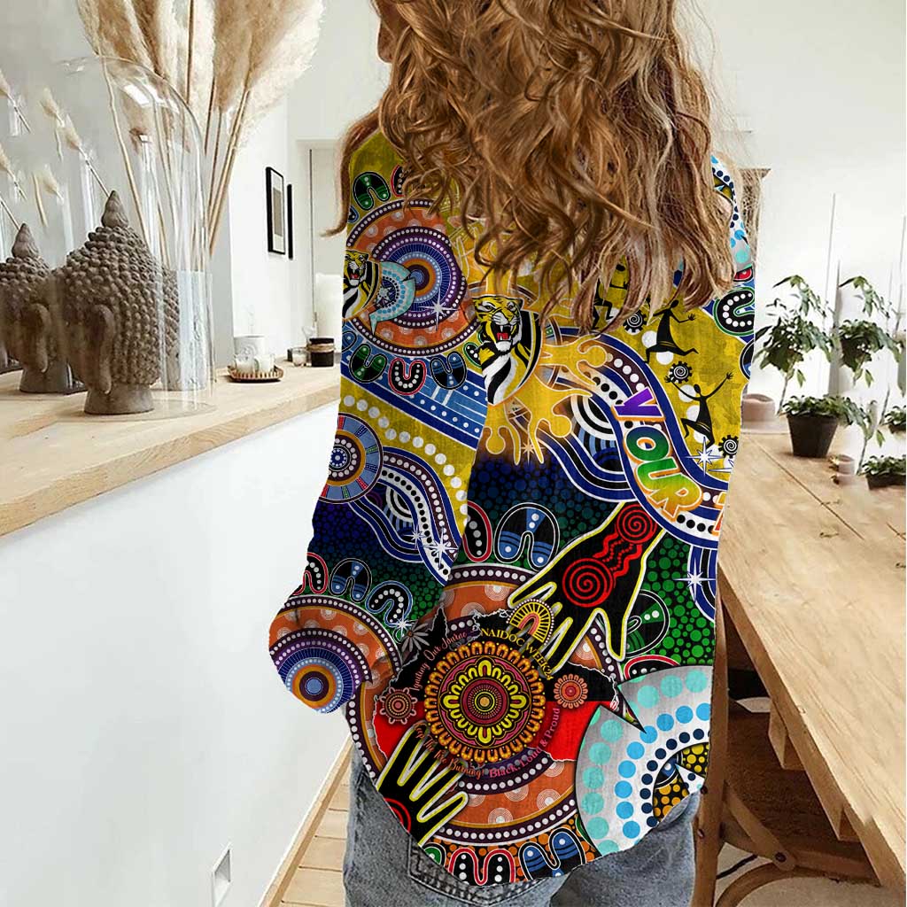 Custom NAIDOC Week 2024 Richmond Tiger Women Casual Shirt Australia Aboriginal Dot Painting - Vibe Hoodie Shop