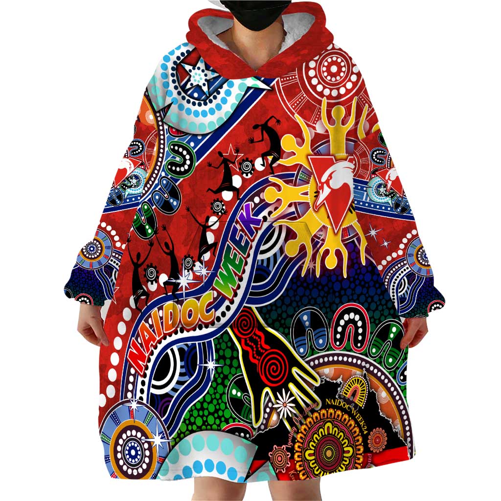 Custom NAIDOC Week 2024 Sydney Swans Wearable Blanket Hoodie Australia Aboriginal Dot Painting - Vibe Hoodie Shop