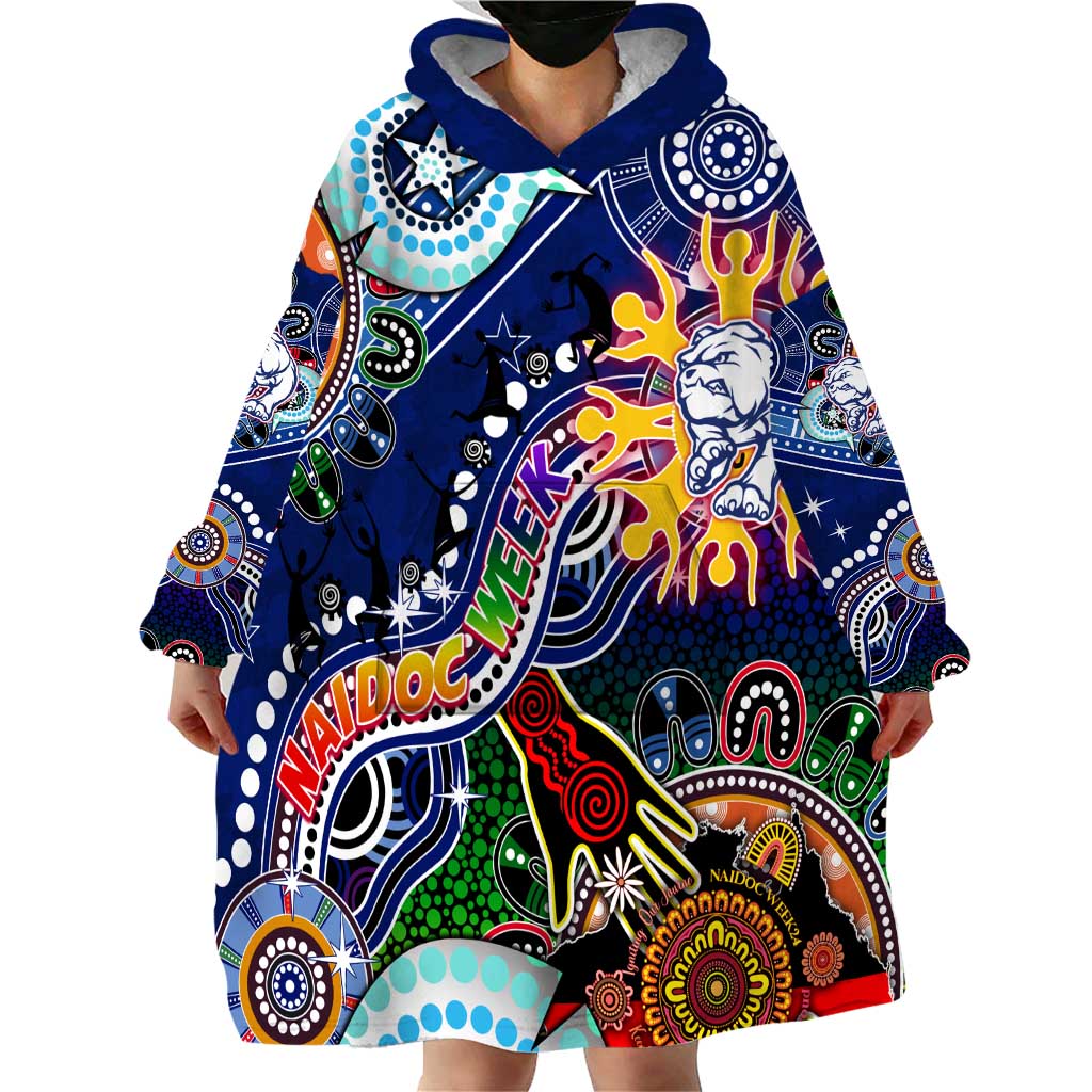 Custom NAIDOC Week 2024 Western Bulldogs Wearable Blanket Hoodie Australia Aboriginal Dot Painting - Vibe Hoodie Shop