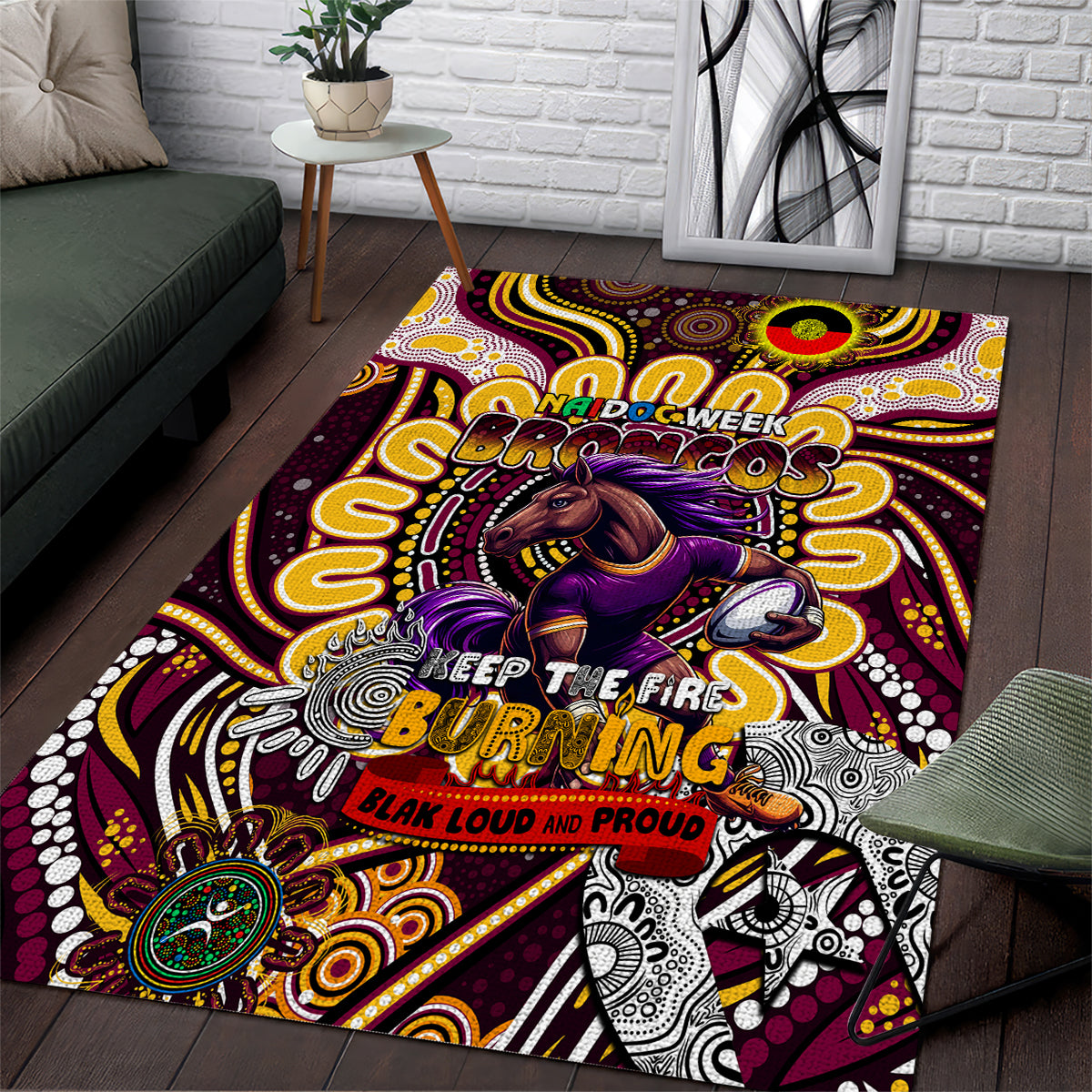 NAIDOC Week 2024 Broncos Area Rug Mascot Rugby - Vibe Hoodie Shop