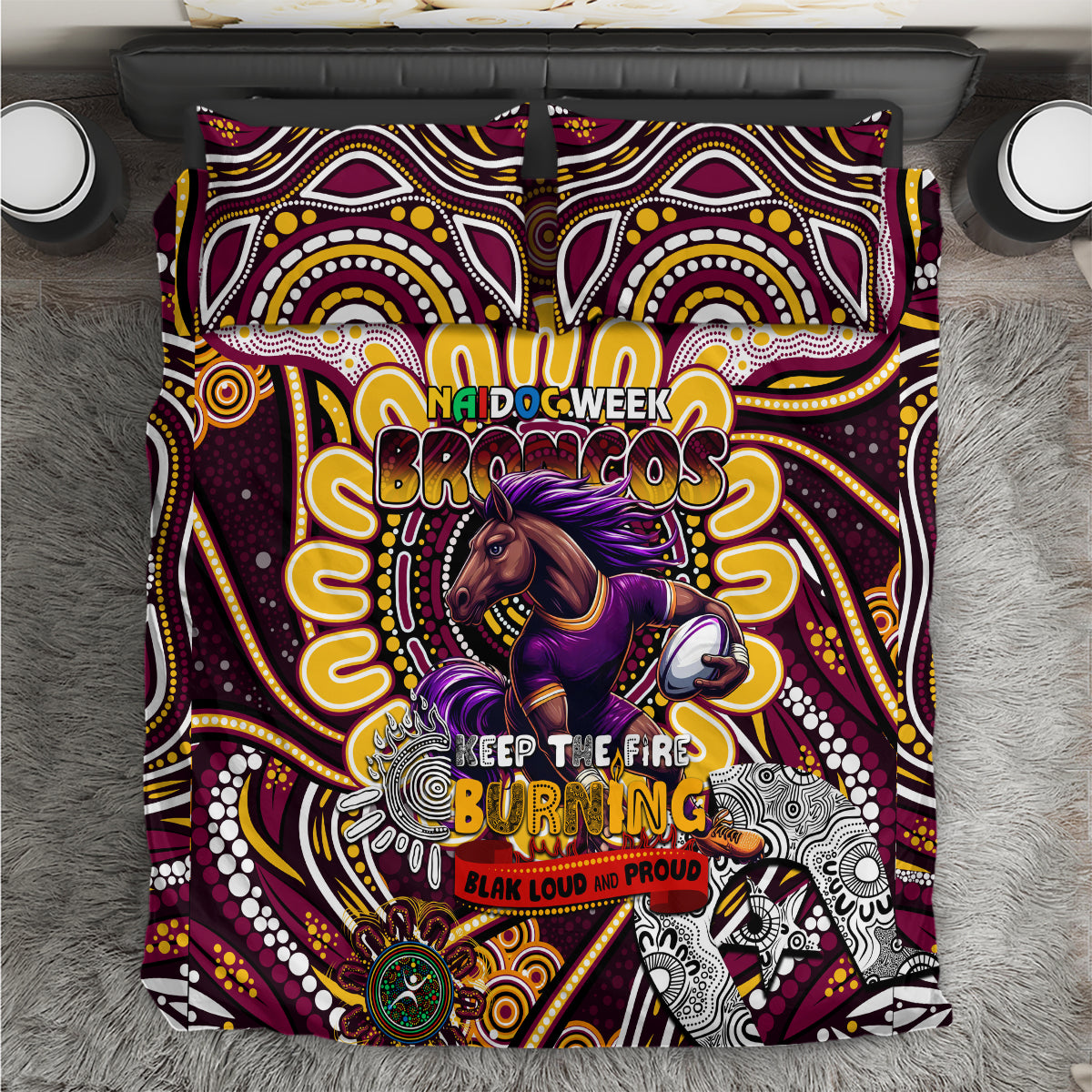 NAIDOC Week 2024 Broncos Bedding Set Mascot Rugby - Vibe Hoodie Shop