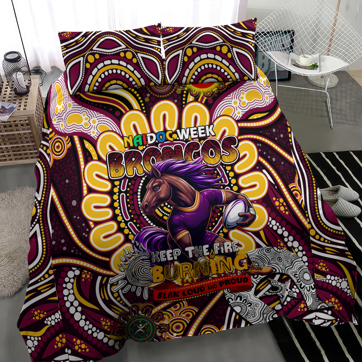NAIDOC Week 2024 Broncos Bedding Set Mascot Rugby - Vibe Hoodie Shop