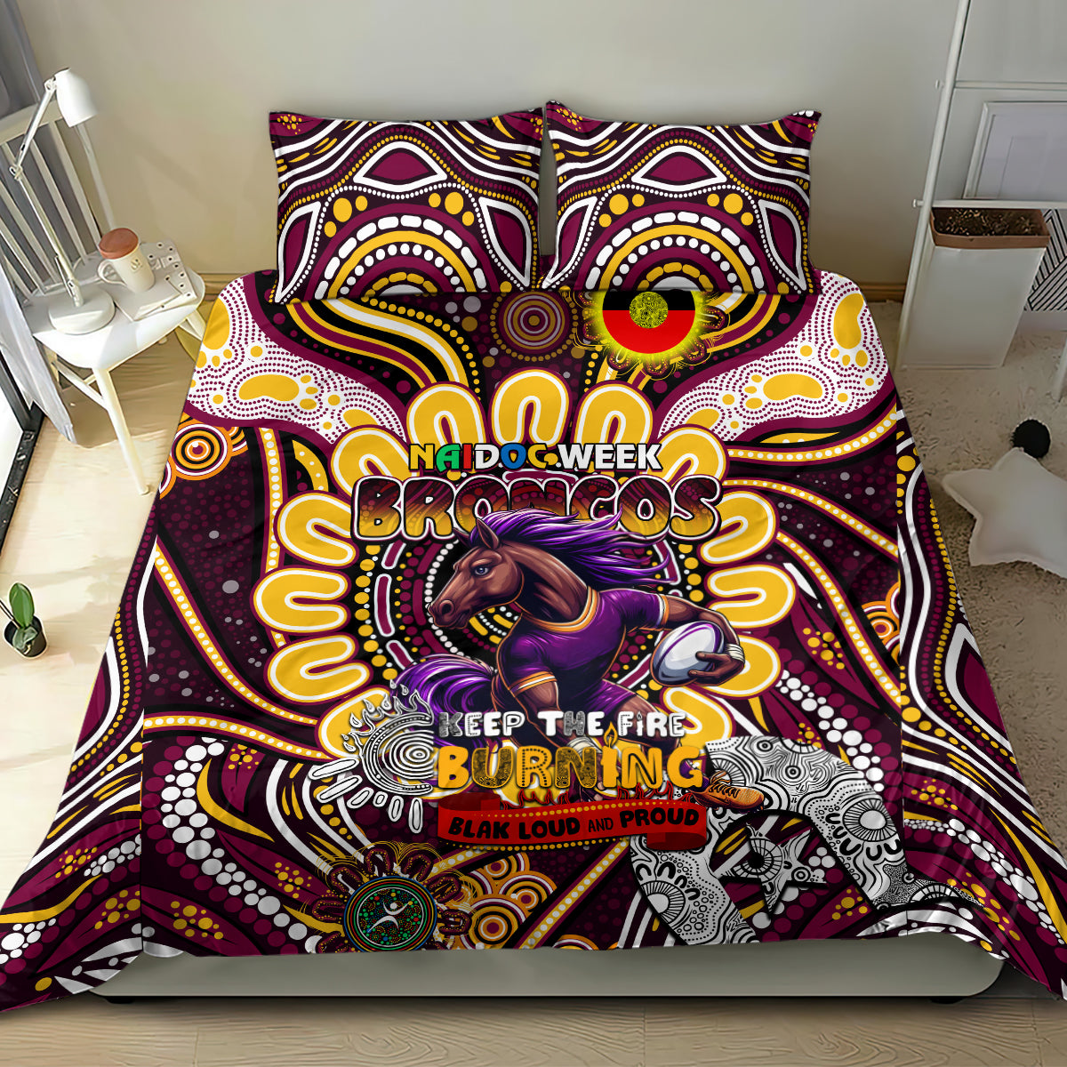 NAIDOC Week 2024 Broncos Bedding Set Mascot Rugby - Vibe Hoodie Shop