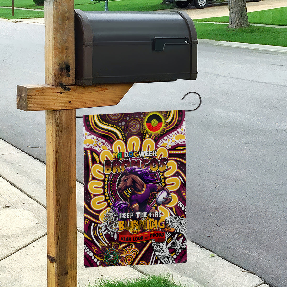 NAIDOC Week 2024 Broncos Garden Flag Mascot Rugby - Vibe Hoodie Shop