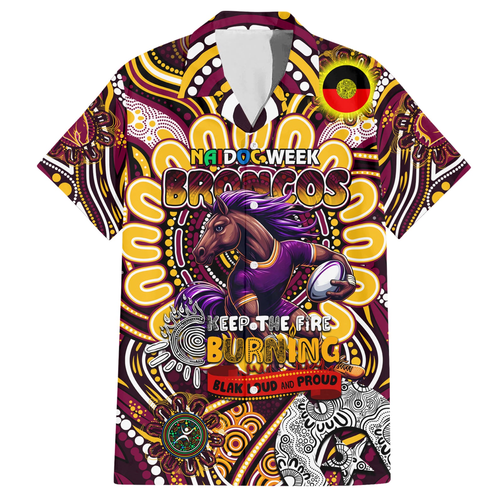 Custom NAIDOC Week 2024 Broncos Hawaiian Shirt Mascot Rugby - Vibe Hoodie Shop