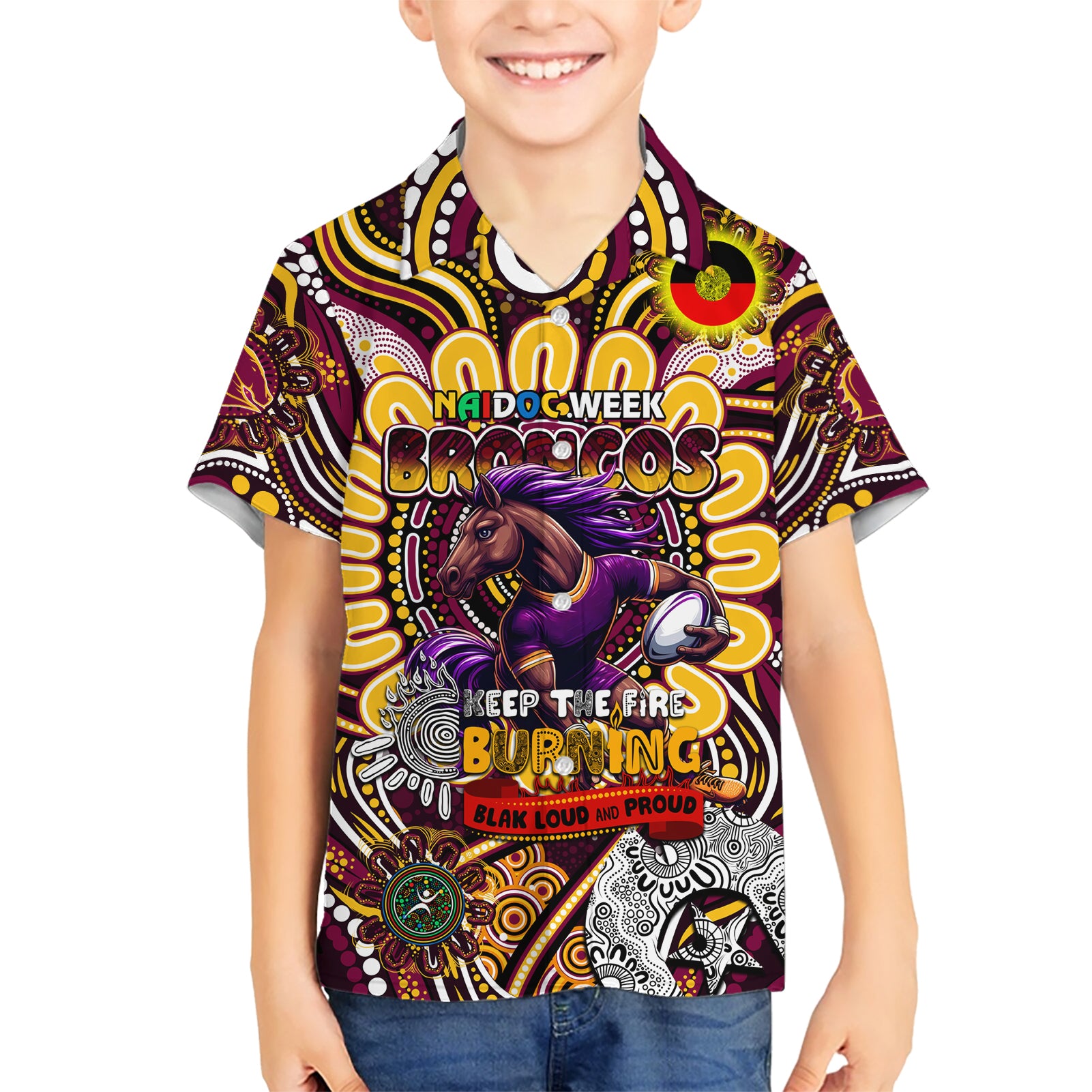 Custom NAIDOC Week 2024 Broncos Hawaiian Shirt Mascot Rugby - Vibe Hoodie Shop