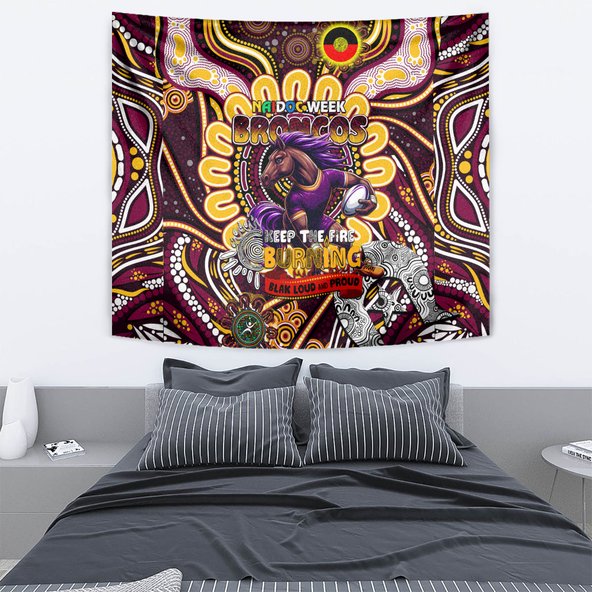 NAIDOC Week 2024 Broncos Tapestry Mascot Rugby - Vibe Hoodie Shop