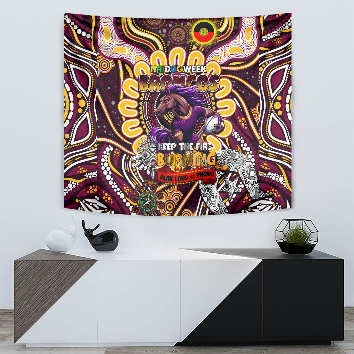 NAIDOC Week 2024 Broncos Tapestry Mascot Rugby - Vibe Hoodie Shop