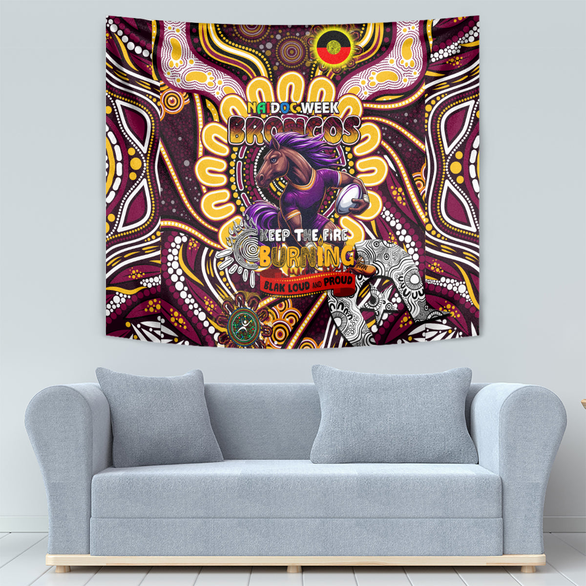 NAIDOC Week 2024 Broncos Tapestry Mascot Rugby - Vibe Hoodie Shop