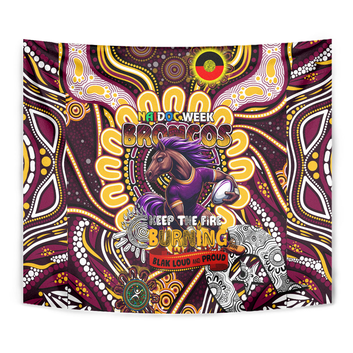 NAIDOC Week 2024 Broncos Tapestry Mascot Rugby - Vibe Hoodie Shop