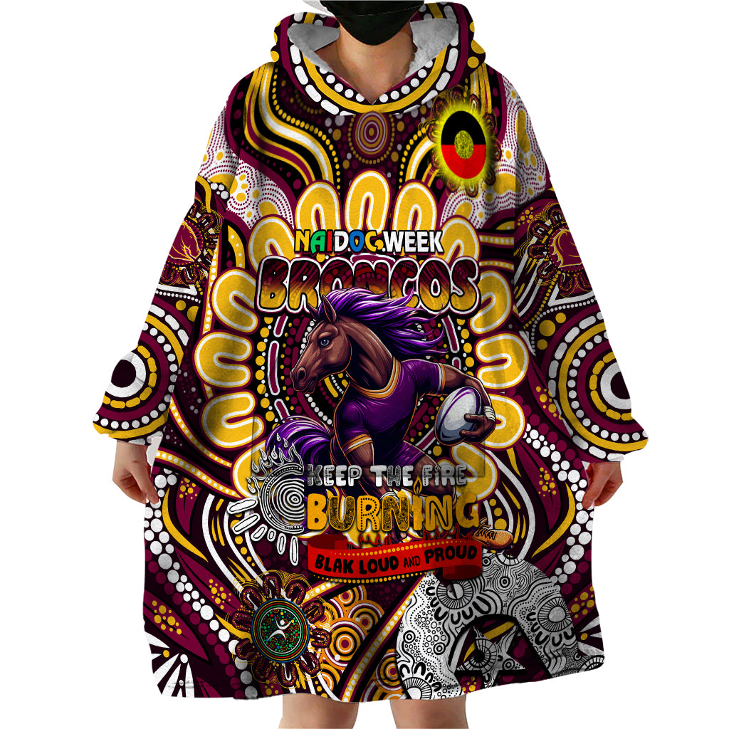 Custom NAIDOC Week 2024 Broncos Wearable Blanket Hoodie Mascot Rugby - Vibe Hoodie Shop