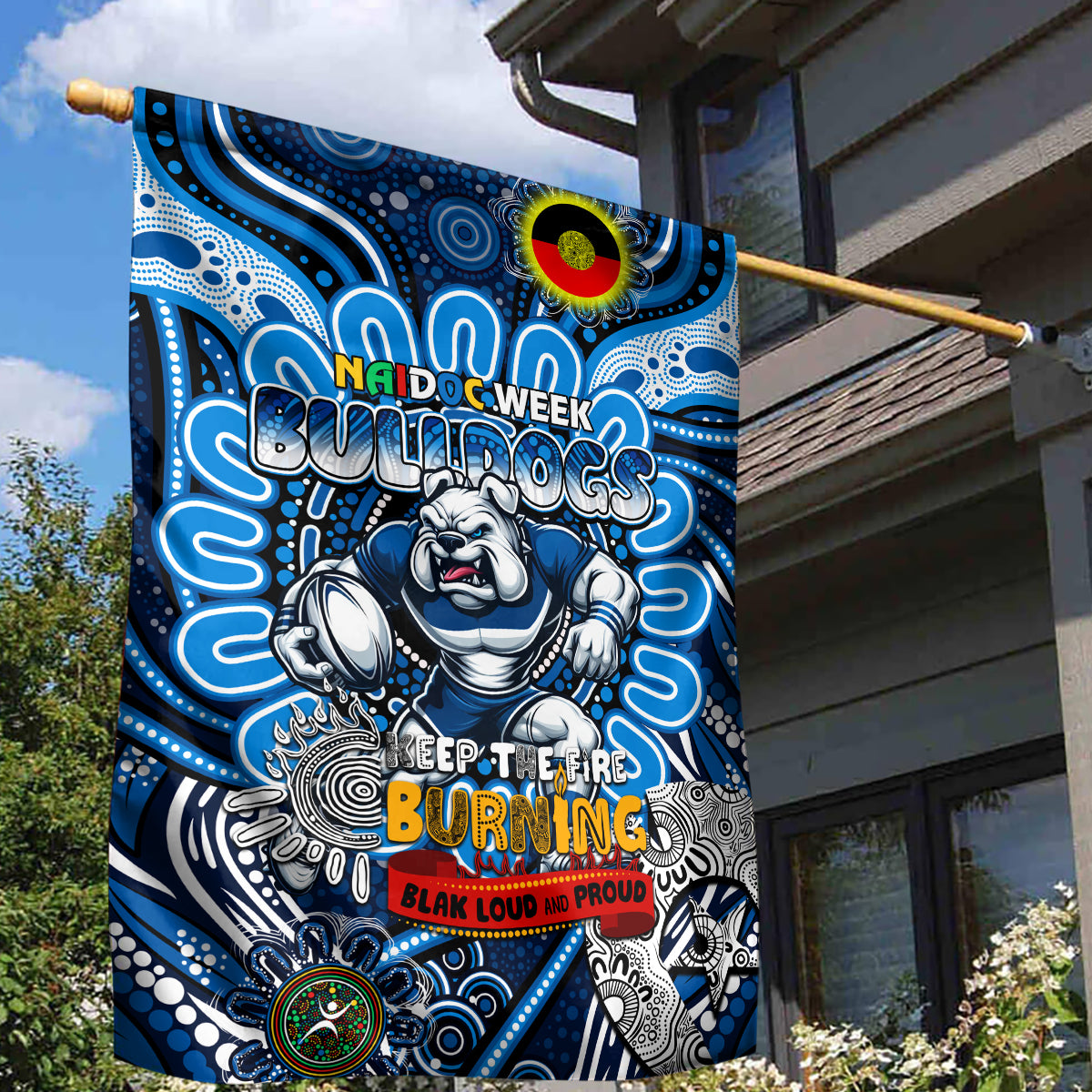 NAIDOC Week 2024 Bulldogs Garden Flag Mascot Rugby - Vibe Hoodie Shop