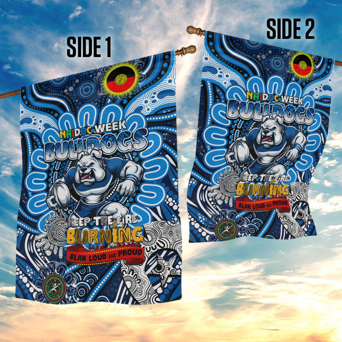 NAIDOC Week 2024 Bulldogs Garden Flag Mascot Rugby - Vibe Hoodie Shop