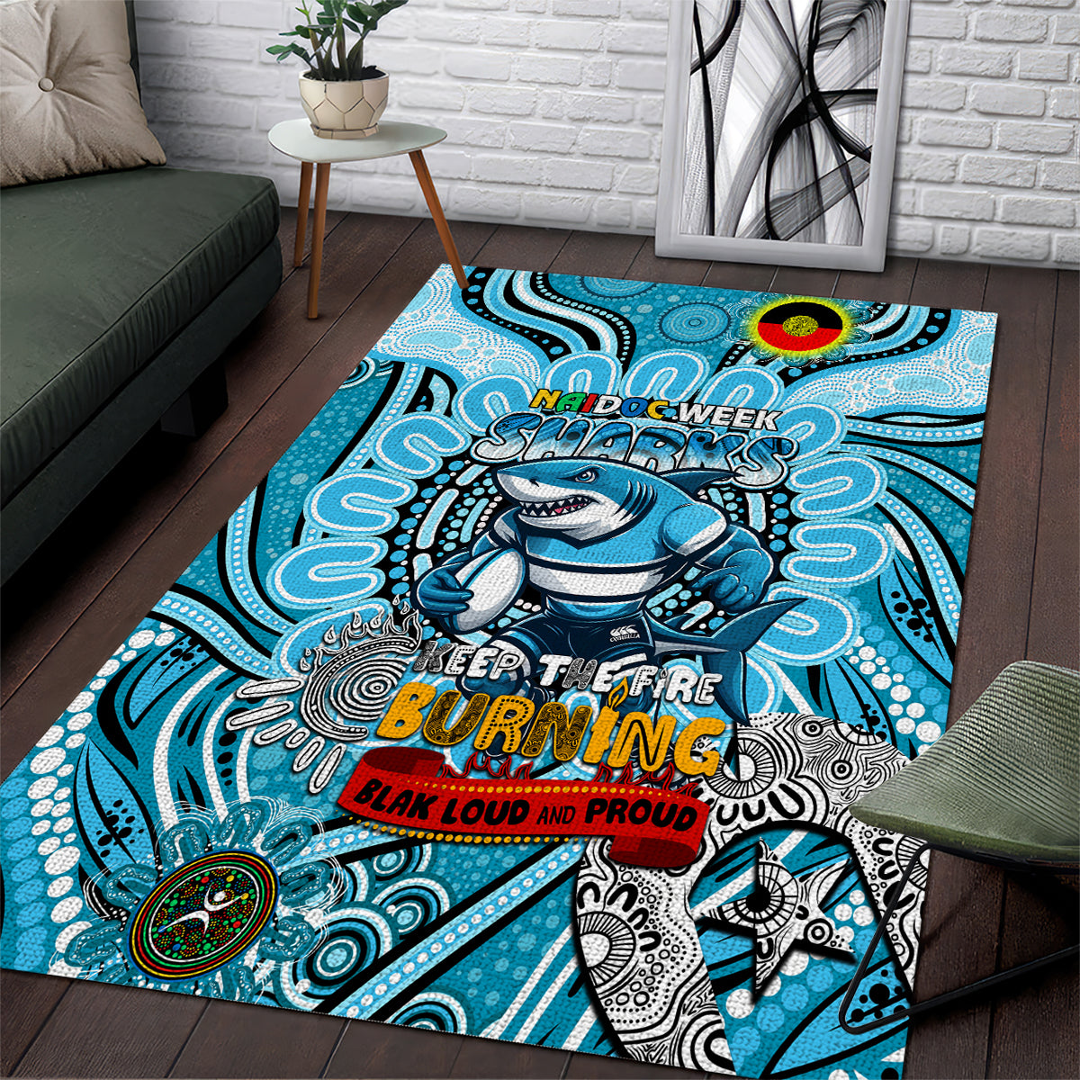 NAIDOC Week 2024 Sharks Area Rug Mascot Rugby - Vibe Hoodie Shop