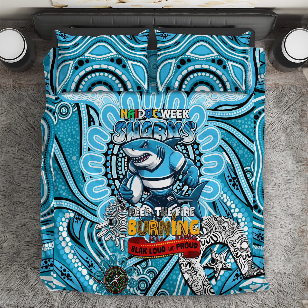NAIDOC Week 2024 Sharks Bedding Set Mascot Rugby - Vibe Hoodie Shop