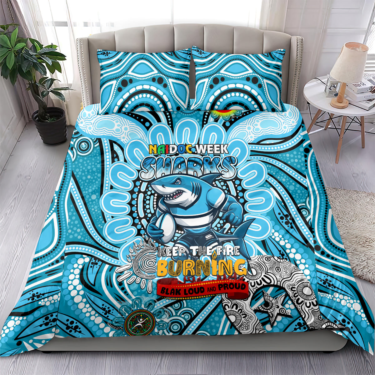 NAIDOC Week 2024 Sharks Bedding Set Mascot Rugby - Vibe Hoodie Shop