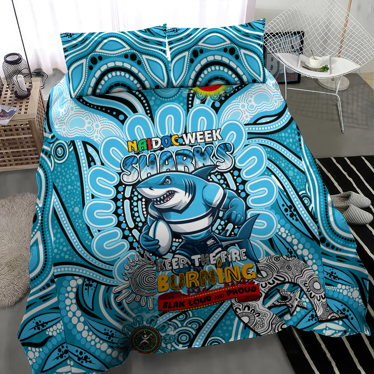 NAIDOC Week 2024 Sharks Bedding Set Mascot Rugby - Vibe Hoodie Shop