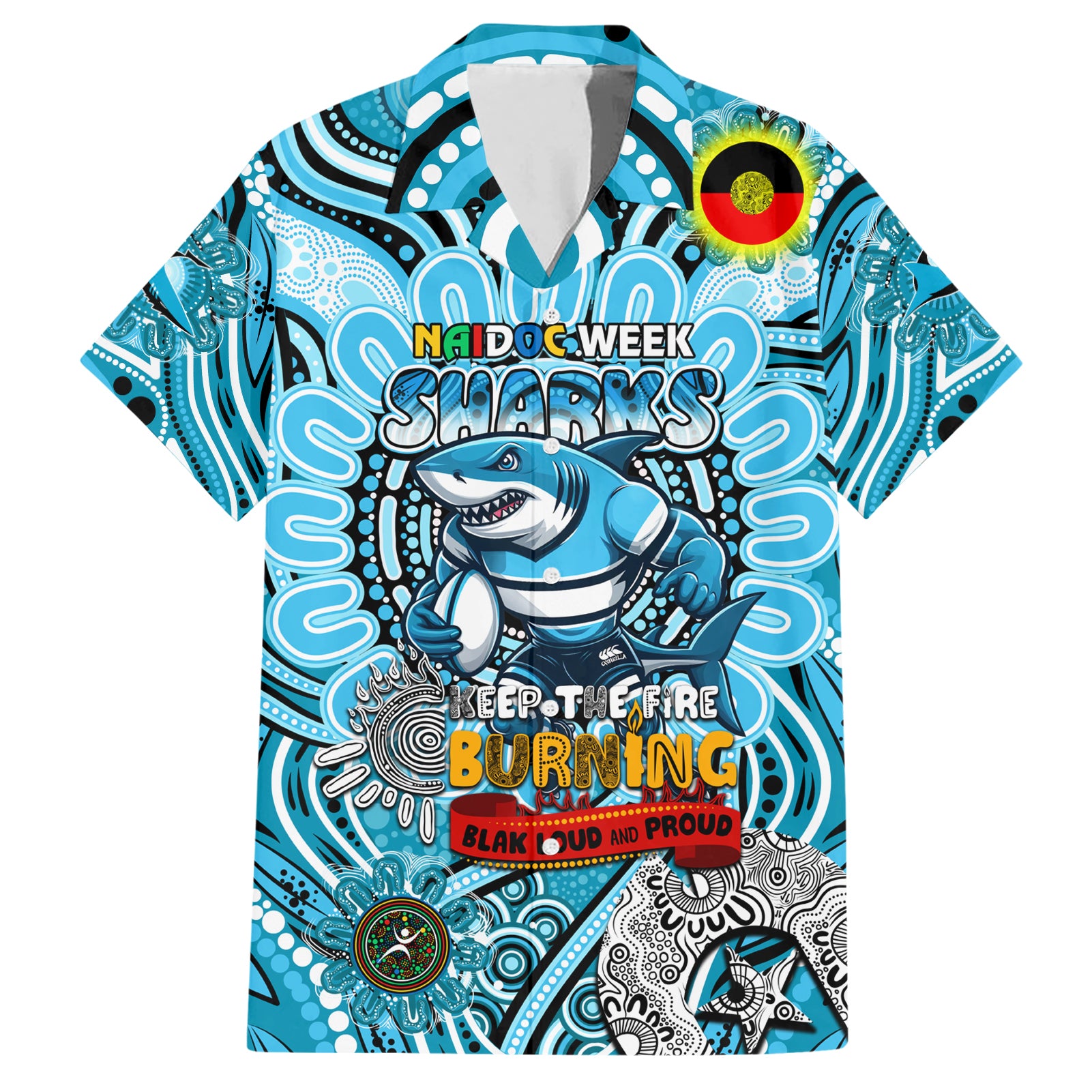 Custom NAIDOC Week 2024 Sharks Hawaiian Shirt Mascot Rugby - Vibe Hoodie Shop