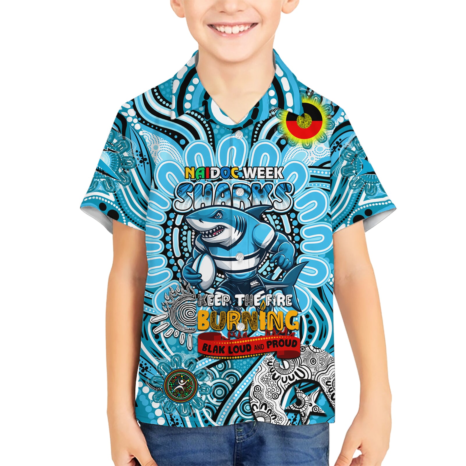 Custom NAIDOC Week 2024 Sharks Hawaiian Shirt Mascot Rugby - Vibe Hoodie Shop