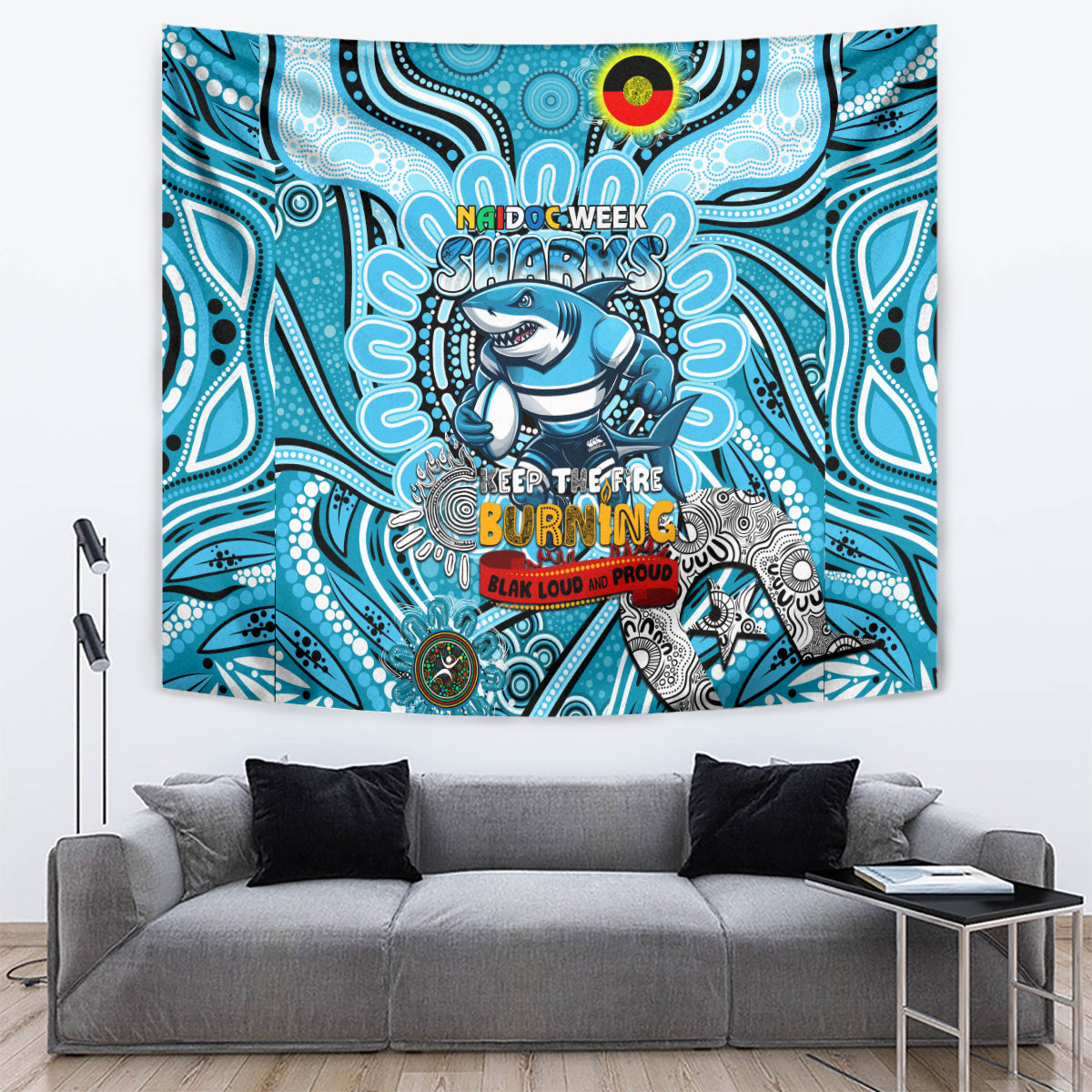 NAIDOC Week 2024 Sharks Tapestry Mascot Rugby - Vibe Hoodie Shop