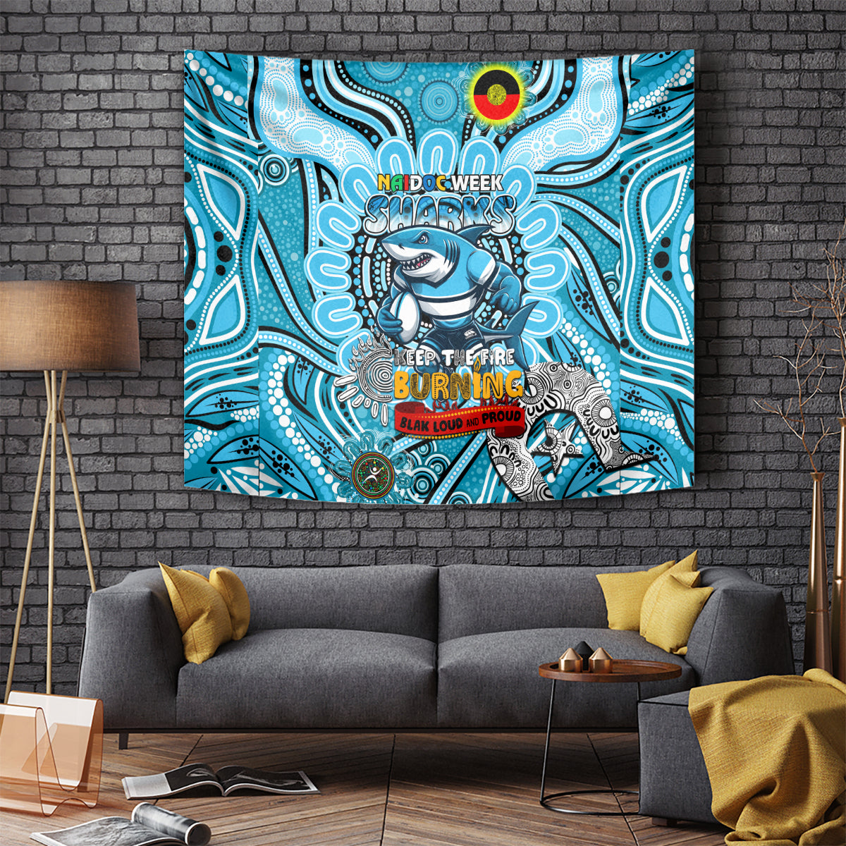 NAIDOC Week 2024 Sharks Tapestry Mascot Rugby - Vibe Hoodie Shop