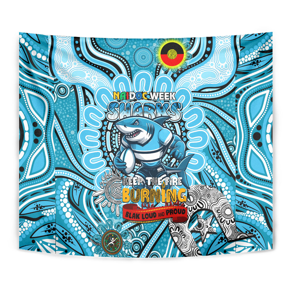 NAIDOC Week 2024 Sharks Tapestry Mascot Rugby - Vibe Hoodie Shop