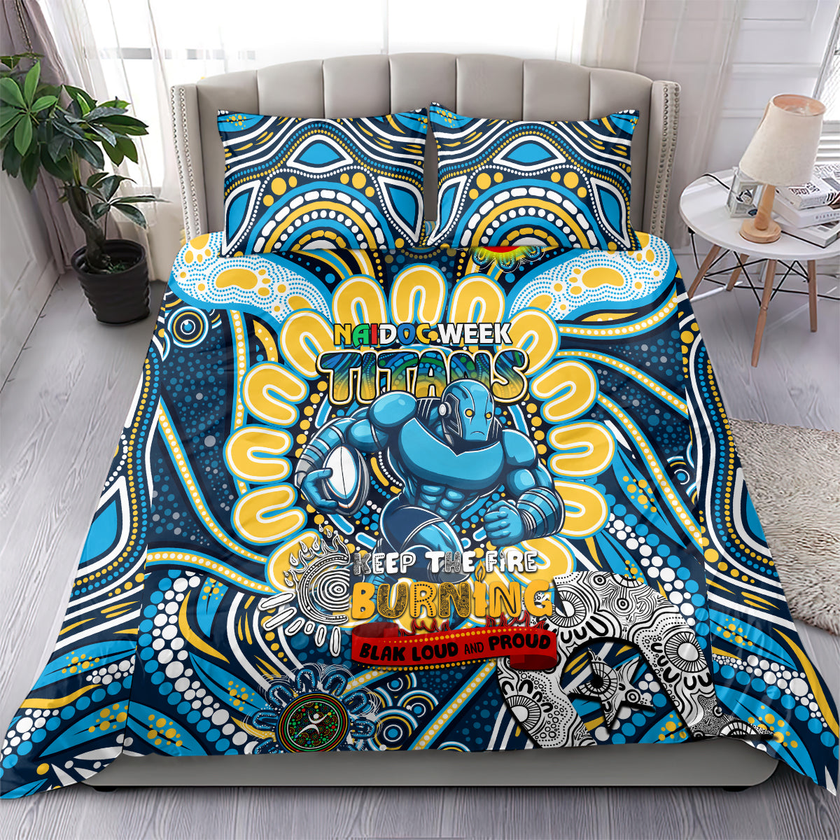 NAIDOC Week 2024 Titans Bedding Set Mascot Rugby - Vibe Hoodie Shop