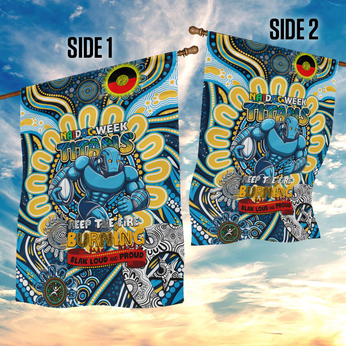 NAIDOC Week 2024 Titans Garden Flag Mascot Rugby - Vibe Hoodie Shop