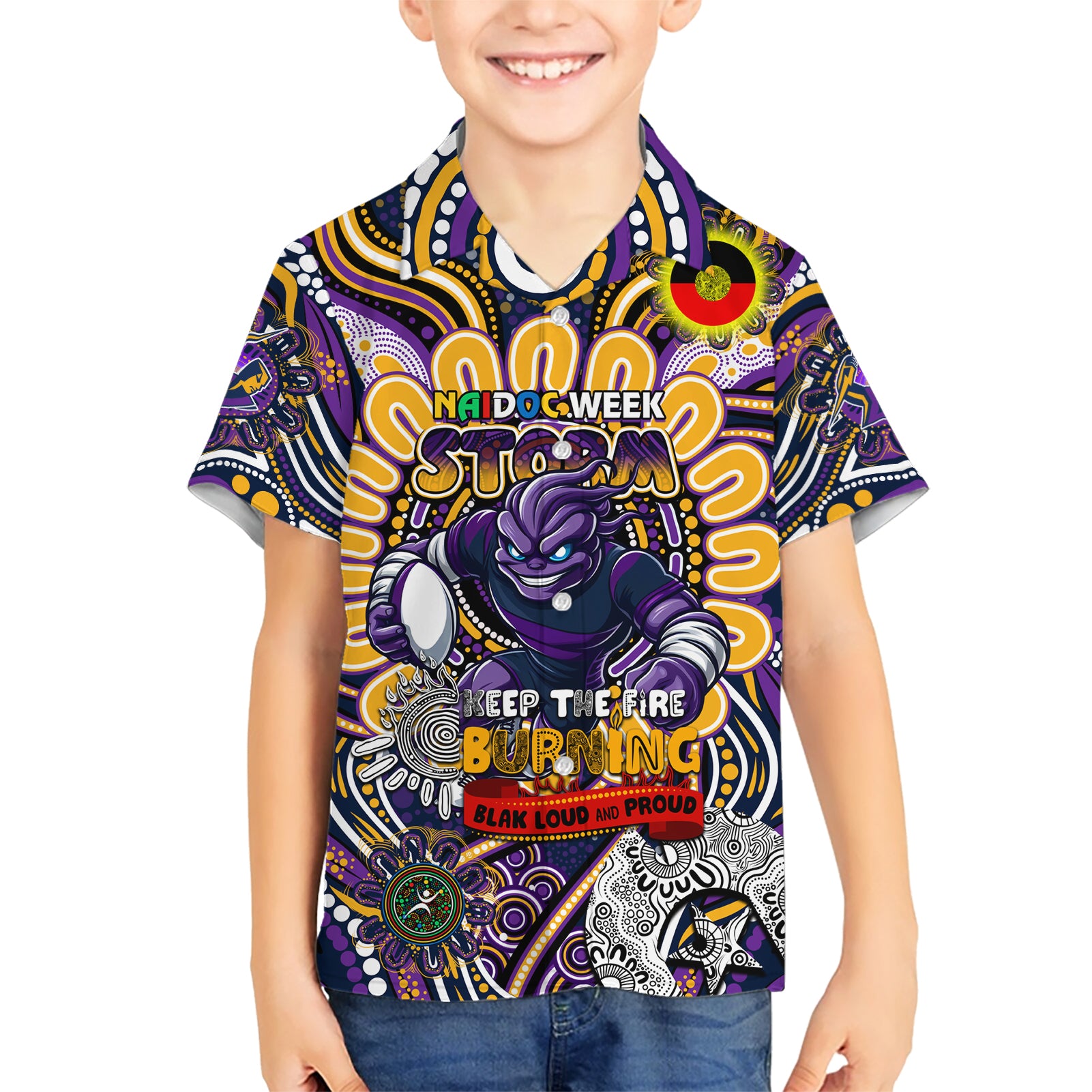 Custom NAIDOC Week 2024 Storm Hawaiian Shirt Mascot Rugby - Vibe Hoodie Shop