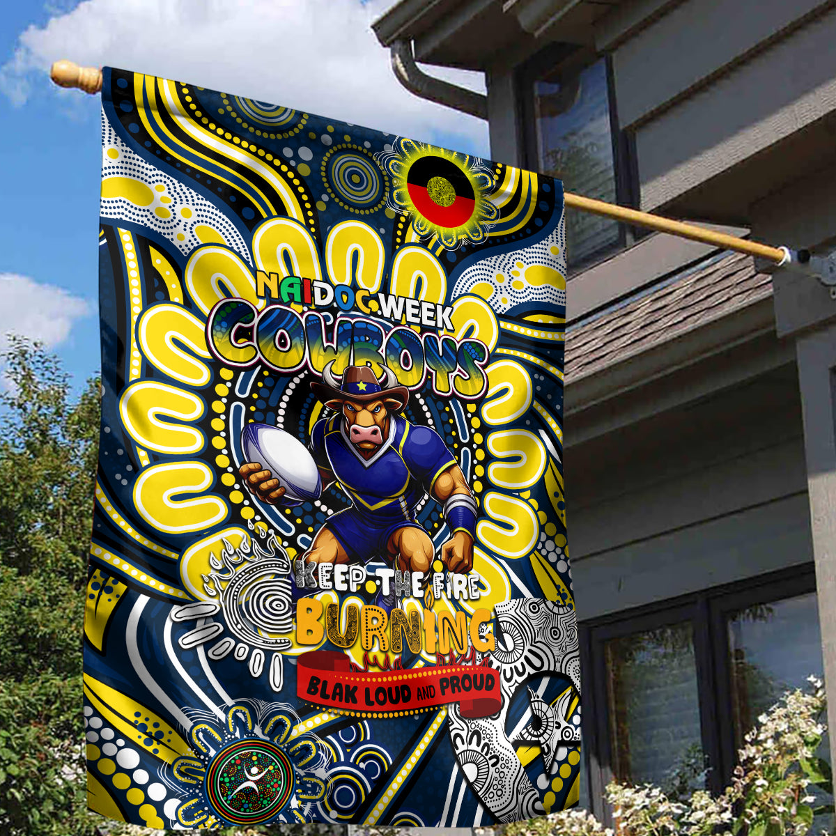 NAIDOC Week 2024 Cowboys Garden Flag Mascot Rugby - Vibe Hoodie Shop