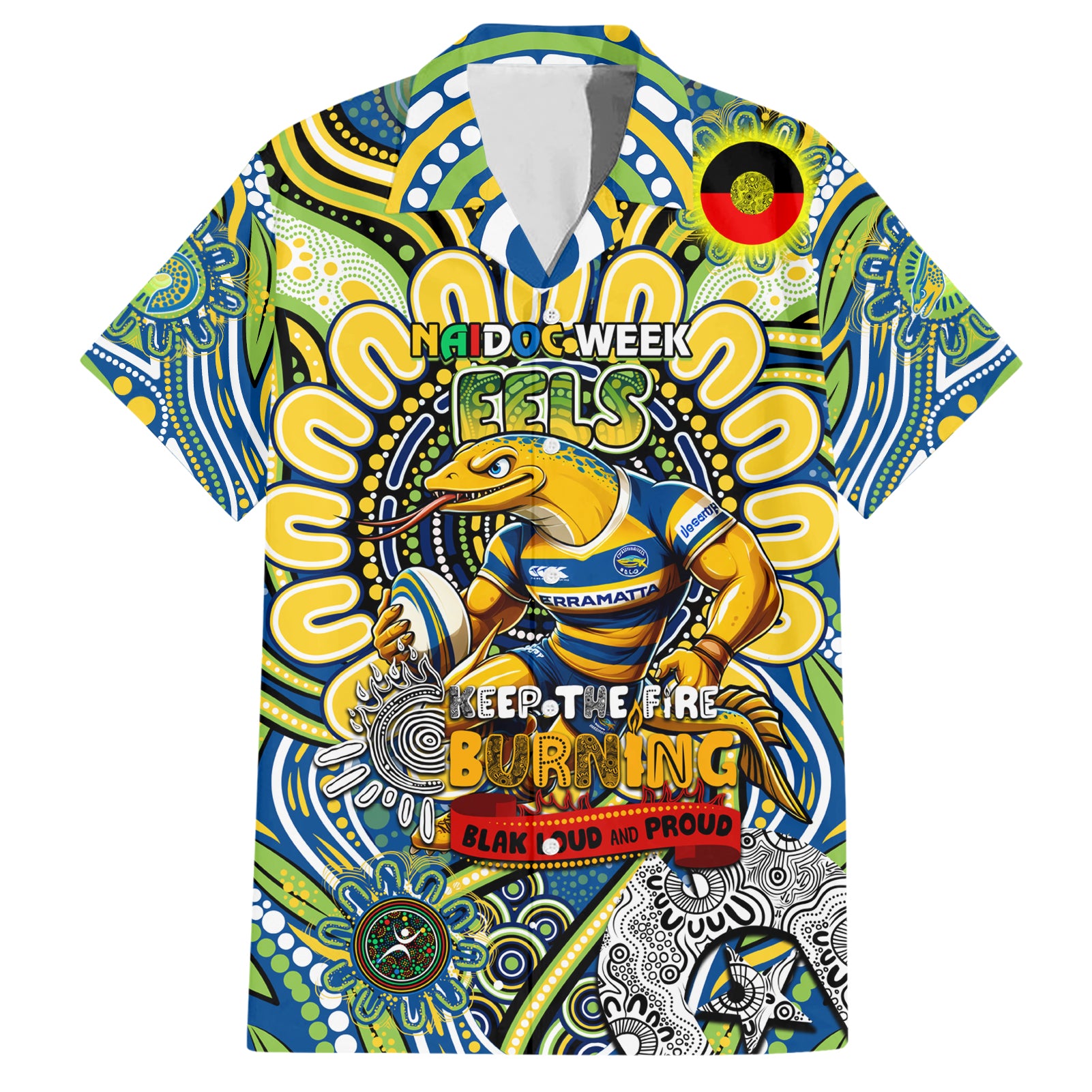 Custom NAIDOC Week 2024 Eels Hawaiian Shirt Mascot Rugby - Vibe Hoodie Shop