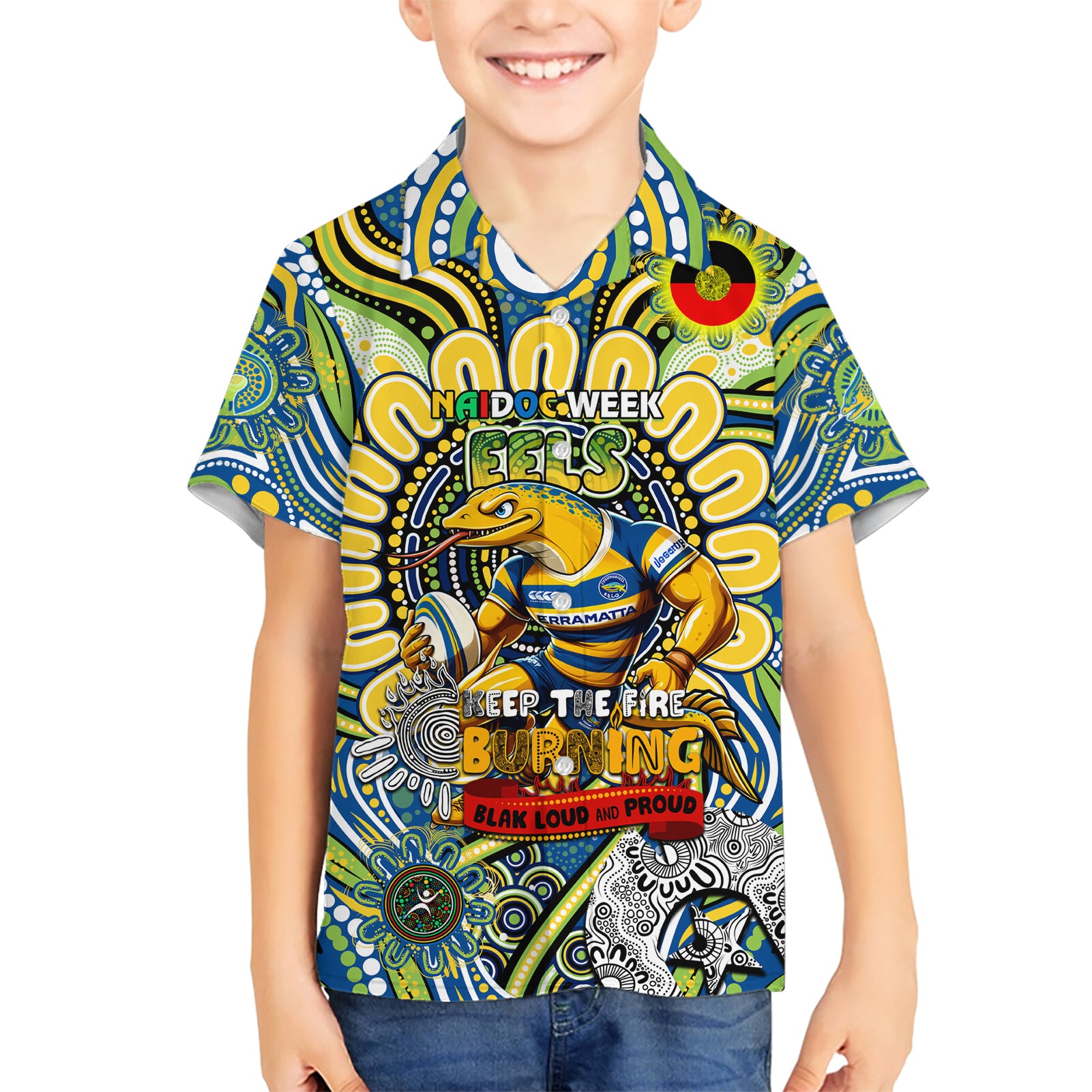 Custom NAIDOC Week 2024 Eels Hawaiian Shirt Mascot Rugby - Vibe Hoodie Shop