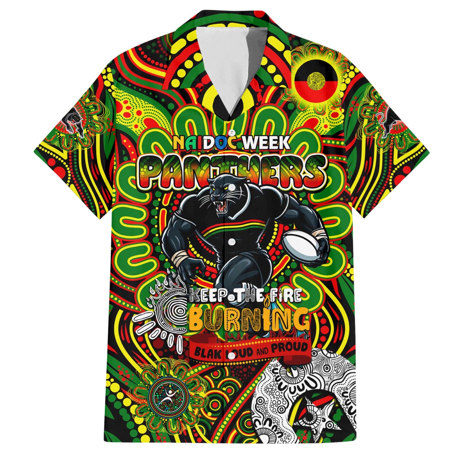 Custom NAIDOC Week 2024 Panthers Hawaiian Shirt Mascot Rugby - Vibe Hoodie Shop