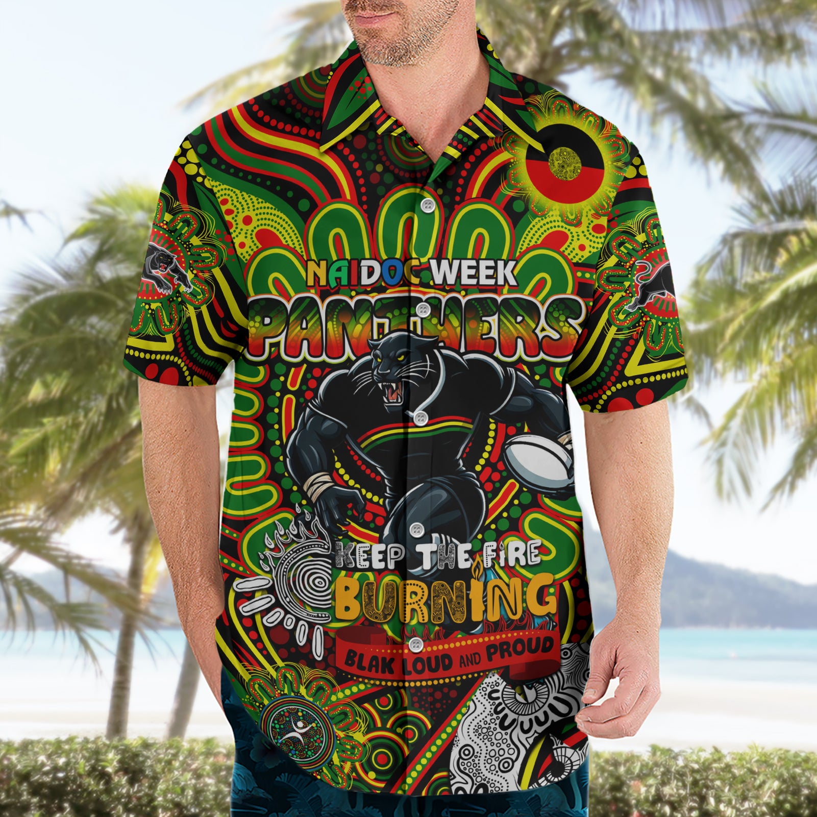 Custom NAIDOC Week 2024 Panthers Hawaiian Shirt Mascot Rugby - Vibe Hoodie Shop