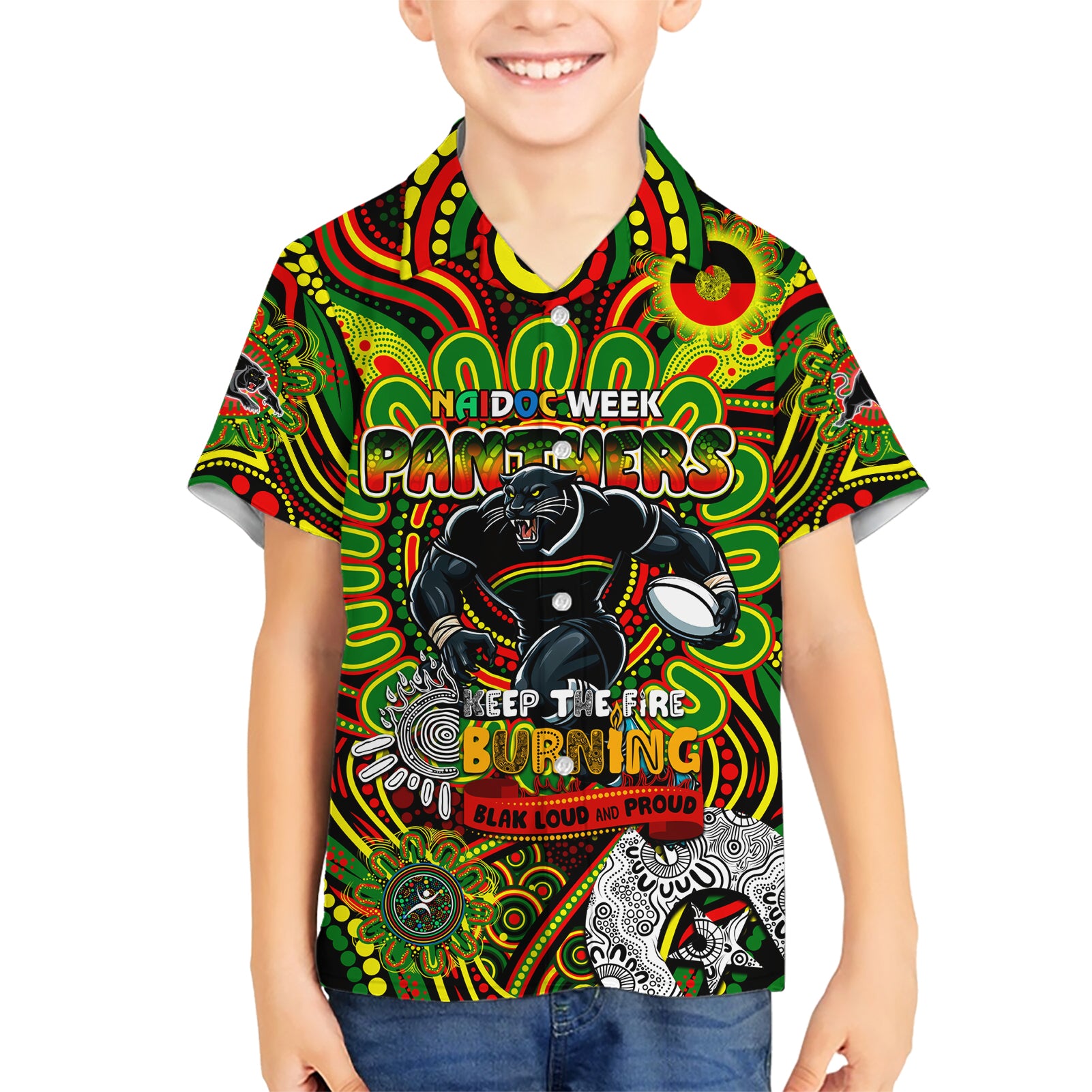 Custom NAIDOC Week 2024 Panthers Hawaiian Shirt Mascot Rugby - Vibe Hoodie Shop