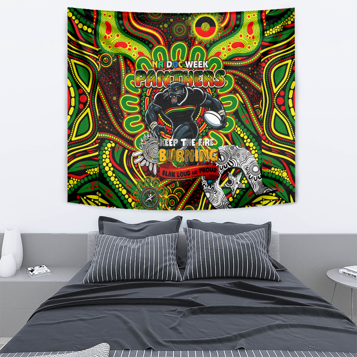 NAIDOC Week 2024 Panthers Tapestry Mascot Rugby - Vibe Hoodie Shop