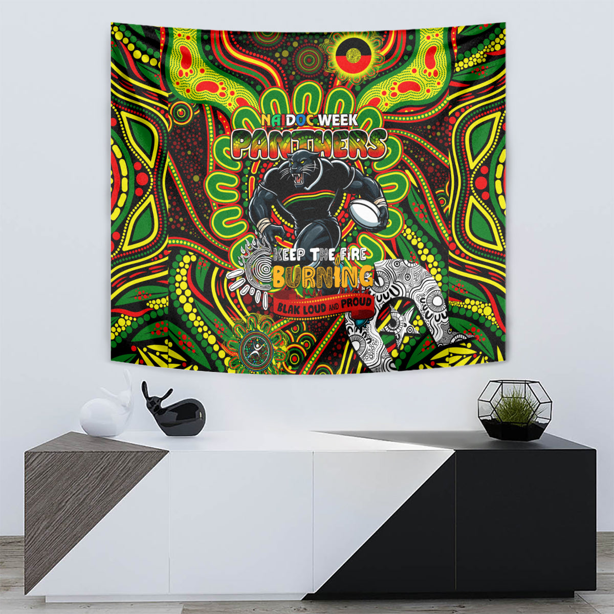 NAIDOC Week 2024 Panthers Tapestry Mascot Rugby - Vibe Hoodie Shop