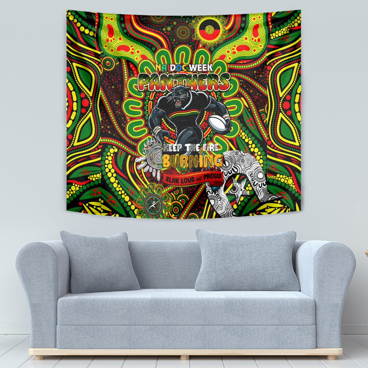 NAIDOC Week 2024 Panthers Tapestry Mascot Rugby - Vibe Hoodie Shop